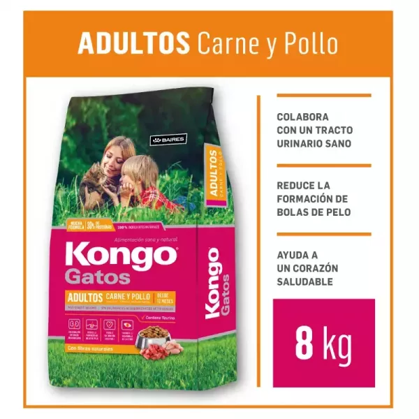 Kongo gatos adultos carne y pollo 8k