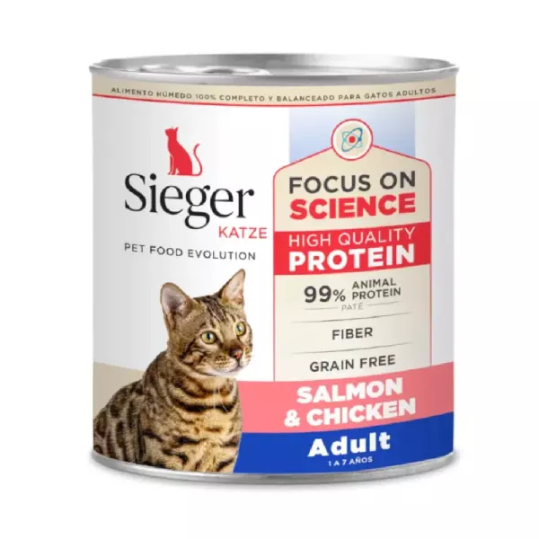SIEGER LATA GATO ADULTO SALMÓN Y POLLO 340grs